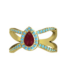 Aero Damla Taşlı Yüzük - Kök yakut ve akuamarin 8 ayar altın yüzük #13cyeuq