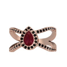 Aero Damla Taşlı Yüzük - Kök yakut ve siyah zirkon 14 ayar rose altın yüzük #13e3upt