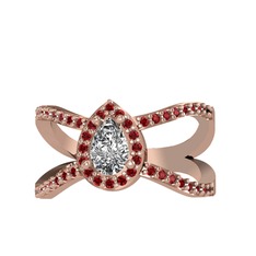 Beyaz zirkon ve garnet 18 ayar rose altın yüzük