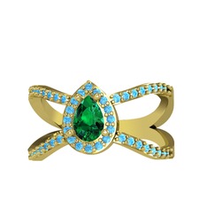 Aero Damla Taşlı Yüzük - Yeşil kuvars ve akuamarin 925 ayar altın kaplama gümüş yüzük #142nj1n