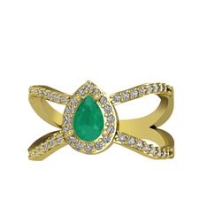Aero Damla Taşlı Yüzük - Kök zümrüt ve swarovski 925 ayar altın kaplama gümüş yüzük #14b4ti5