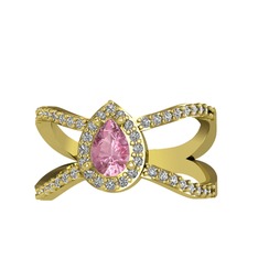 Aero Damla Taşlı Yüzük - Pembe kuvars ve swarovski 925 ayar altın kaplama gümüş yüzük #14k3y3r