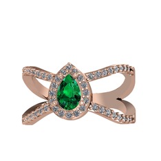 Aero Damla Taşlı Yüzük - Yeşil kuvars ve pırlanta 8 ayar rose altın yüzük (0.4224 karat) #159vf90