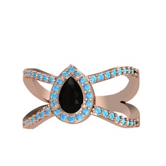 Aero Damla Taşlı Yüzük - Siyah zirkon ve akuamarin 8 ayar rose altın yüzük #163c015