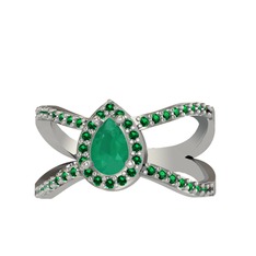 Aero Damla Taşlı Yüzük - Kök zümrüt ve yeşil kuvars 8 ayar beyaz altın yüzük #17if0yw