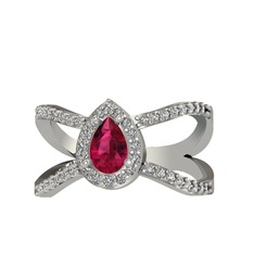 Aero Damla Taşlı Yüzük - Rodolit garnet ve swarovski 8 ayar beyaz altın yüzük #17jysyt