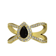 Aero Damla Taşlı Yüzük - Siyah zirkon ve swarovski 925 ayar altın kaplama gümüş yüzük #17nus2w
