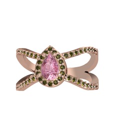 Pembe kuvars ve peridot 14 ayar rose altın yüzük