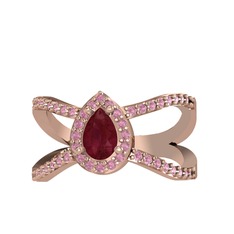 Aero Damla Taşlı Yüzük - Kök yakut ve pembe kuvars 8 ayar rose altın yüzük #17zqxso