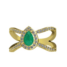 Aero Damla Taşlı Yüzük - Kök zümrüt ve pırlanta 925 ayar altın kaplama gümüş yüzük (0.4224 karat) #184b6kj
