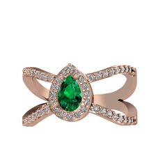Aero Damla Taşlı Yüzük - Yeşil kuvars ve beyaz zirkon 14 ayar rose altın yüzük #194f516