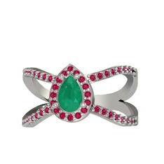 Aero Damla Taşlı Yüzük - Kök zümrüt ve rodolit garnet 925 ayar gümüş yüzük #19f76lr