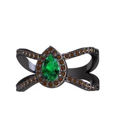 Aero Damla Taşlı Yüzük - Yeşil kuvars ve dumanlı kuvars 925 ayar siyah rodyum kaplama gümüş yüzük #19i7dsw