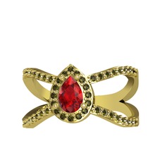 Aero Damla Taşlı Yüzük - Garnet ve peridot 18 ayar altın yüzük #1bpjy82