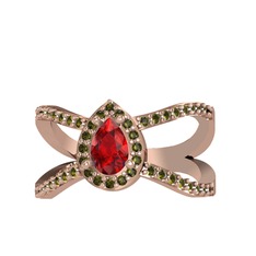 Aero Damla Taşlı Yüzük - Garnet ve peridot 8 ayar rose altın yüzük #1bw982j