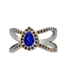 Aero Damla Taşlı Yüzük - Lab safir ve dumanlı kuvars 14 ayar beyaz altın yüzük #1c15sog