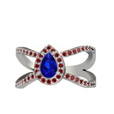 Lab safir ve garnet 8 ayar beyaz altın yüzük