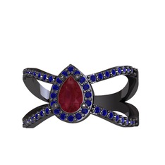 Aero Damla Taşlı Yüzük - Kök yakut ve lab safir 925 ayar siyah rodyum kaplama gümüş yüzük #1d8k06j