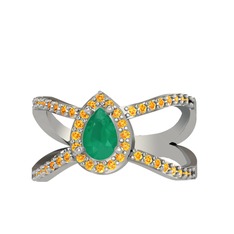 Aero Damla Taşlı Yüzük - Kök zümrüt ve sitrin 925 ayar gümüş yüzük #1dlu4ba