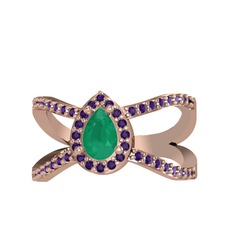 Aero Damla Taşlı Yüzük - Kök zümrüt ve ametist 925 ayar rose altın kaplama gümüş yüzük #1edsa1d