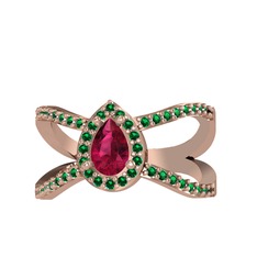 Aero Damla Taşlı Yüzük - Rodolit garnet ve yeşil kuvars 14 ayar rose altın yüzük #1eztilt