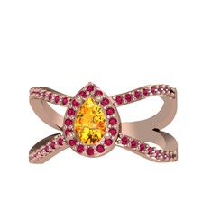Aero Damla Taşlı Yüzük - Sitrin ve rodolit garnet 8 ayar rose altın yüzük #1f6v4mx
