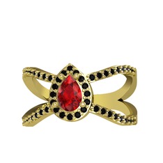 Garnet ve siyah zirkon 18 ayar altın yüzük