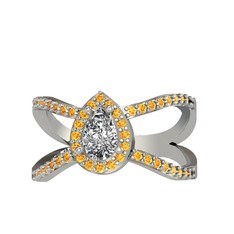 Aero Damla Taşlı Yüzük - Swarovski ve sitrin 18 ayar beyaz altın yüzük #1h82kyt