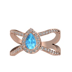 Akuamarin ve swarovski 14 ayar rose altın yüzük