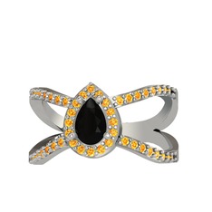 Aero Damla Taşlı Yüzük - Siyah zirkon ve sitrin 8 ayar beyaz altın yüzük #1hdo8pq