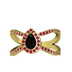 Siyah zirkon ve rodolit garnet 14 ayar altın yüzük