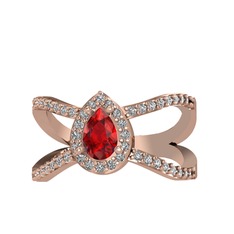 Garnet ve swarovski 14 ayar rose altın yüzük
