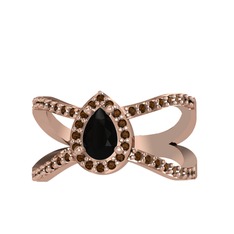 Aero Damla Taşlı Yüzük - Siyah zirkon ve dumanlı kuvars 14 ayar rose altın yüzük #1n2c20k