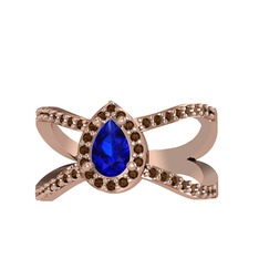 Aero Damla Taşlı Yüzük - Lab safir ve dumanlı kuvars 14 ayar rose altın yüzük #1oimdwm