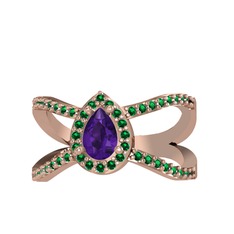 Aero Damla Taşlı Yüzük - Ametist ve yeşil kuvars 14 ayar rose altın yüzük #1oxgopj