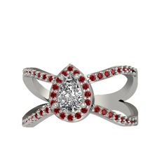 Swarovski ve garnet 18 ayar beyaz altın yüzük