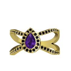 Aero Damla Taşlı Yüzük - Ametist ve siyah zirkon 925 ayar altın kaplama gümüş yüzük #1p6klje