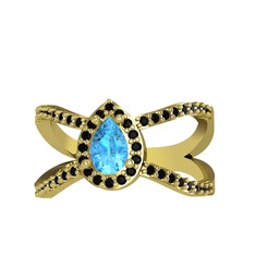 Akuamarin ve siyah zirkon 925 ayar altın kaplama gümüş yüzük