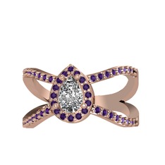 Aero Damla Taşlı Yüzük - Swarovski ve ametist 14 ayar rose altın yüzük #1peonb6