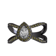 Aero Damla Taşlı Yüzük - Swarovski ve peridot 925 ayar siyah rodyum kaplama gümüş yüzük #1q80ms9