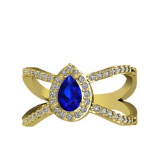 Aero Damla Taşlı Yüzük - Lab safir ve beyaz zirkon 18 ayar altın yüzük #1q9kw7a