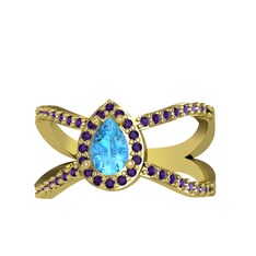 Aero Damla Taşlı Yüzük - Akuamarin ve ametist 14 ayar altın yüzük #1qy99qq