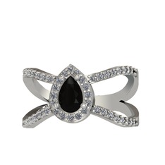 Aero Damla Taşlı Yüzük - Siyah zirkon ve pırlanta 925 ayar gümüş yüzük (0.4224 karat) #1ranr6o
