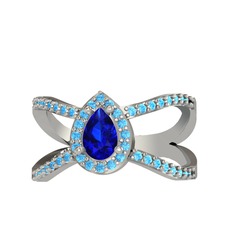 Aero Damla Taşlı Yüzük - Lab safir ve akuamarin 18 ayar beyaz altın yüzük #1soevsk