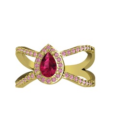 Rodolit garnet ve pembe kuvars 14 ayar altın yüzük