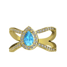 Aero Damla Taşlı Yüzük - Akuamarin ve beyaz zirkon 925 ayar altın kaplama gümüş yüzük #1u0gpf7