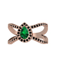 Aero Damla Taşlı Yüzük - Yeşil kuvars ve siyah zirkon 14 ayar rose altın yüzük #1ub9zz9