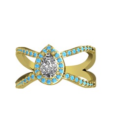 Aero Damla Taşlı Yüzük - Swarovski ve akuamarin 8 ayar altın yüzük #1ufen4b