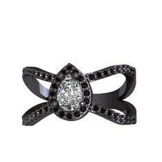 Aero Damla Taşlı Yüzük - Swarovski ve siyah zirkon 925 ayar siyah rodyum kaplama gümüş yüzük #1uxmwww