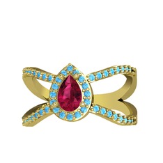 Aero Damla Taşlı Yüzük - Rodolit garnet ve akuamarin 925 ayar altın kaplama gümüş yüzük #1whlcu9